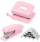 Heftgerät Und Locher Set, Locher Tacker Set 24/6, Tischheftgerät mit 1000 Heftklammern, für Büro, Schulen, Arbeitsplätze, Zuhause (Rosa)