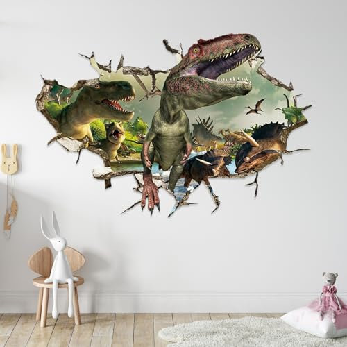 3D Wandtattoo, Dinosaurier Wandsticker, Wandtattoo Schlafzimme für Junge, Wandaufkleber Wohnzimmer, Selbstklebende Wanddekoration für Kinderzimmer, Wohnzimmer
