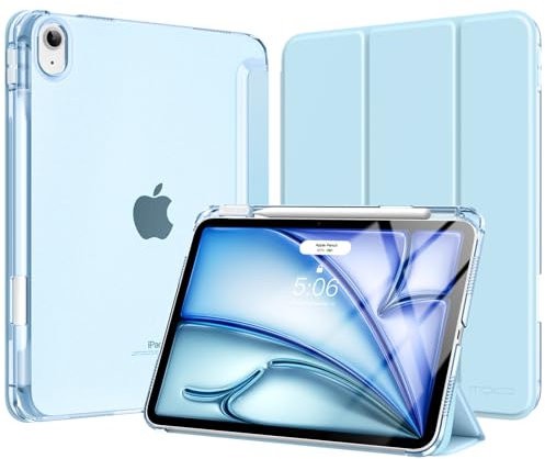 MoKo Funda para iPad Air 11 Pulgadas M3/M2 2025/2024, iPad Air 5.ª/4.ª Gen 10,9 Pulgadas Funda 2022/2020 con Portalápices, Ligera y Delgada con Soporte Trifold y Cascara Traslúcida PC, Azul Cielo