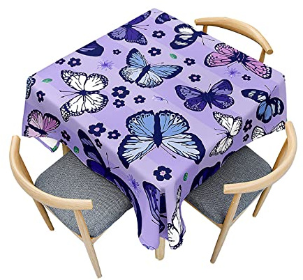 Fasbuy Tischdecke Abwaschbar Quadratisch, 3D Schmetterling Muster Tischdecke Lotuseffekt Schmutzabweisend Tisch Decken Tischtuch Tischwäsche Mitteldecke, 4 Klammer (Lila Blume,80x80cm)