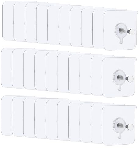 Businey 30 PCS Self Adhesive Picture Hooks, Clear Picture Hanging Hook No Nail, 5 kg Load Adhesive Hooks Heavy Duty, Self Adhesive Hook for Photos Poster Clock Wall Art Decor