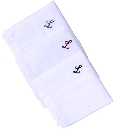 Hell Blues Fazzoletto da uomo con monogramma ricamato con iniziali, confezione da 3 pezzi, 100% cotone, misura king size, colore bianco, idea regalo
