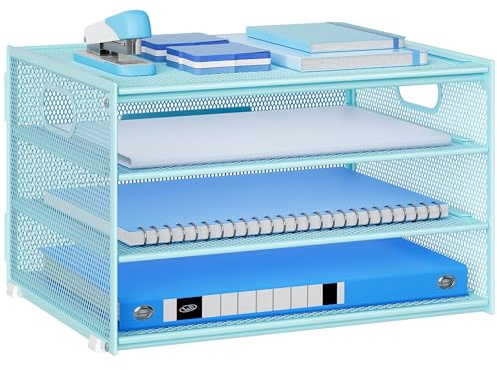 Marbrasse Organizer da Ufficio,4 Livelli,Cestino per Posta in Rete con Manico,Porta Riviste,Supporto di Archiviazione per Carta,Organizzatore di Contenitori per Ufficio,Casa (Blu)