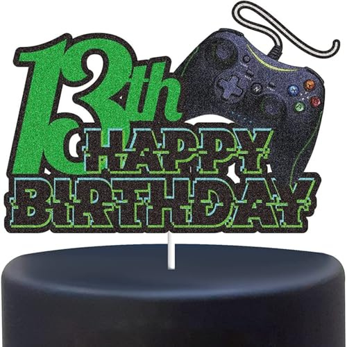 Décoration Gâteau Anniversaire Jeux Vidéo, Cake Topper Gâteau du 13 ans Décorations Gaming Gâteau Thème Console de Jeu à Paillettes Toppers Cupcake Fête 13e Anniversaire Enfant (1)