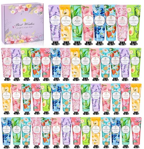Handcreme Set Handcreme Mini Kleine Geschenk für Frauen, 50 Stück Handlotion Damen mit 10 Duft Feuchtigkeitscreme für Trockene Hände, Weihnachts Handcremes Geschenkset für Kollegen Freundin Geburtstag