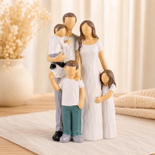 XMGZQ Family Figurines Father Mother Daughter Son Figurine,Sentimental Gifts for Family,Mom and Baby Child Statue Hand-Painted Sculpted,Birthday for Wife from Husband (White)