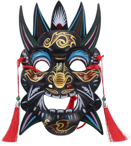 SUPVOX Masque d'opéra tibétain sculpté à la main : masque de festival traditionnel asiatique pour spectacle et cosplay - Œuvres d'art ethniques tribales peintes, fournitures de fête