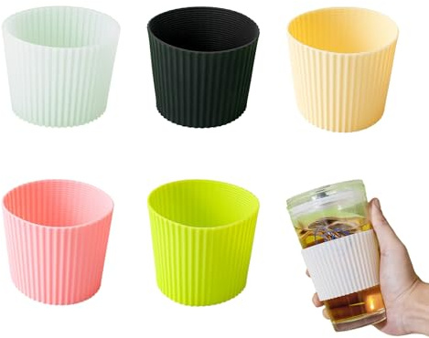 5 PCS Silicone Cup Sleeves,Nonslip Mug Cup Sleeve,Tapered,high Elasticity. | Double-Sided Reusable,Fits7.6-8.2cm Top Diameter,6.4-7.6cm Bottom Diameter,Suitable for most standard conical glass cups&mugs