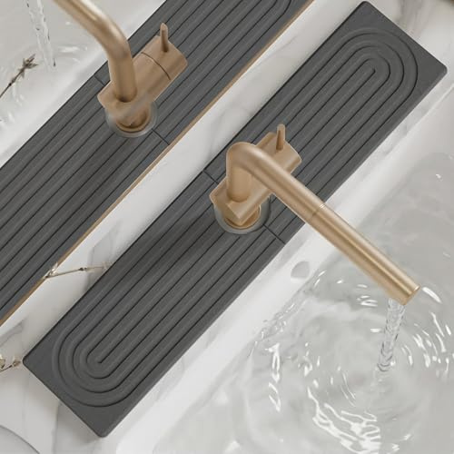 saerryor Stone Drying Mat for Kitchen Sink, Splash Guard Faucet Mat, 15.75 | Water Absorbing Stone Tray for Sink, Diatomite Protector with Drainage Prevent Moisture for Kitchen Bathroom Counter