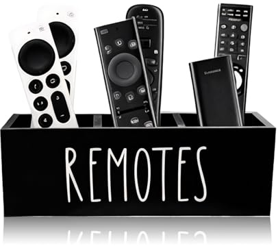 Rdunulioo Large Wooden Remote Control Holder (25.4 cm), 3-Compartment TV Remote Holder & Organizer, Extra Long Remote Caddy for Multiple Remotes, Keys, Pens for Living Room, Bedside Table - Black