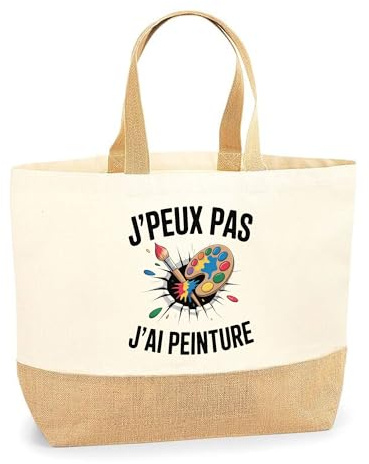 Planetee Sac jute J'peux pas j'ai Peinture - Cabas Coton Jute Courses Plage Cadeau Humour