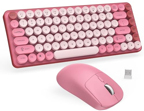 SOPPY Wireless Keyboard and Mouse Combo, Round Keycaps, 85 Keys Retro Typewriter Keyboard, Bluetooth/2.4GHz Modes, Compact & Ergonomic, Compatible with PC/Desktop/Laptop/Windows, US Layout, Pink