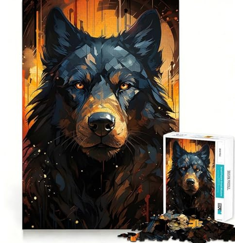 Puzzles für Erwachsene 1000 Puzzles Schwarzer Wolf Gemälde Eng geschnittenes Puzzle Spaß,Konzentrationsspielzeug,Freizeitvergnügen,Geburtstagsgeschenk (38x26cm)