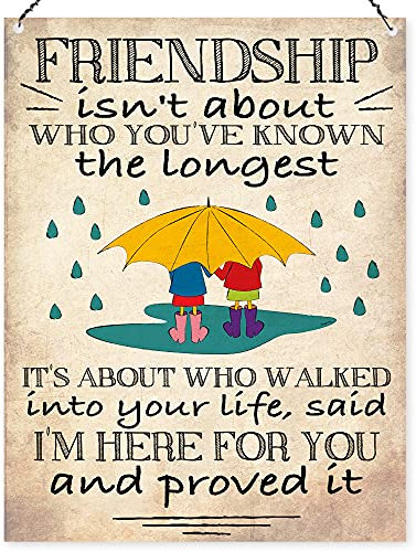 Dorothy Spring Gift Friendship Isn't About Who You've Known The Longest Saying Wall Metal Sign & Plaque with Message for Friend, Quote for Bestie Present Wall Decoration, Keepsake 15x20cm