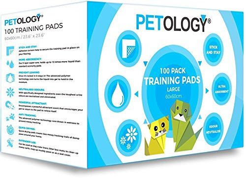 PETOLOGY® 100 Count, 60 cm x 60 cm Large Size Training Pads Puppy Dog Cat Super Absorbent Odourless Pads Pee Toilet House Training (Size: Large 60cmx60cm 100 Pads)