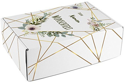 Herz & Heim® Moderne Geschenkbox zur Hochzeit mit Aufdruck der Namen, Datum und Wunschtext