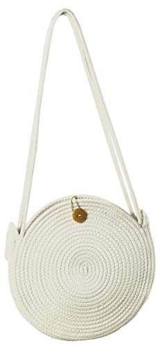 LaFiore24 Schultertasche Crossbody-Bag Umhängetasche Damen Ibiza Bali Style Rund Weiß
