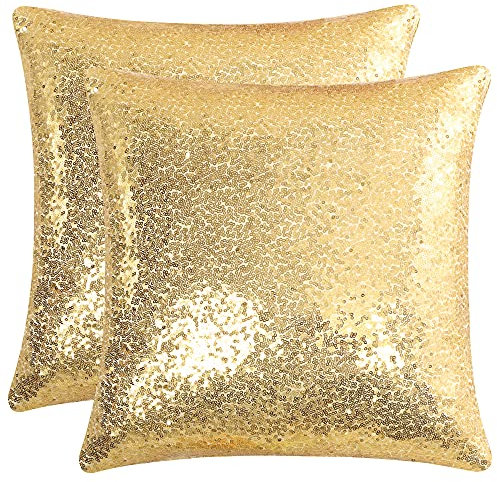 sourcing map Pailletten Kissenbezug 40x40cm Deko Kissenbezug 2er Set Dekorativ Kissenhülle Kissenbezüge für Dekokissen Zierkissen Couchkissen Gold