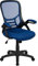 Flash Furniture Porter Bürostuhl mit hoher Rückenlehne und Verstellbarer Lendenwirbelstütze und Sitzhöhe, ergonomischer Schreibtischstuhl aus Netzstoff mit hochklappbaren Armlehnen, Blau/Schwarz