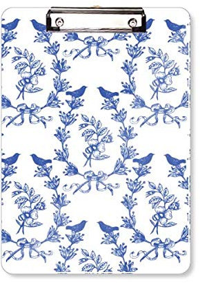 Planchette à pince motif feuille de plante bleue blanche A4