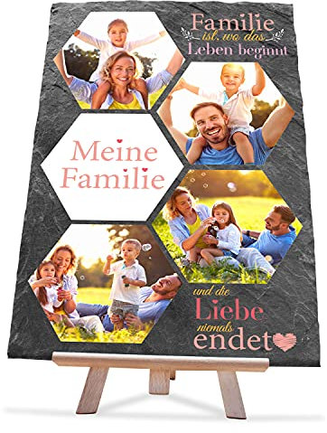 wandmotiv24 individuelle Schiefertafel als Geschenk für Familie, Größe 20 x 30 cm, Foto-Collage, Waben, Liebe,Geburtstag, personalisierte Geschenke, Mama, Papa, Oma, Family, Geschenkidee, Deko M0464