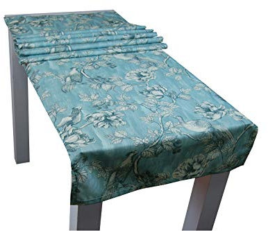 beties Magall Tischläufer ca. 57x155 cm geschmackvoller Vögel Vogel Bird Baum Tischband Tablerunner (nordlicht-blau)