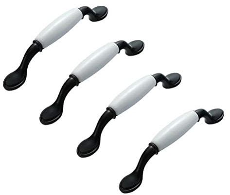 BOZONLI 4 Pack Modern Black/White Porcelain Ceramic Pull Handles, 96mm