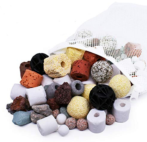 KAIISSA Aquarium-Filtermedien, Keramikringe, Bio-Kugeln, poröser Filter, biochemischer Ball, Aktivkohle-Filtrationsmaterial für Aquarium, Teich, Wasserfallbrunnen (20-in-1, 500 g)