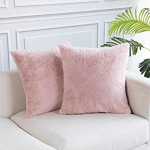 EASY JOY 2er Set Kissenbezüge Künstlich Pelz Sofakissen Dekokissen Couchkissen Plüschkissen Superweich Kissen 45 x 45 cm für Sofa Auto Schlafzimmer Wohnzimmer (Rosa)
