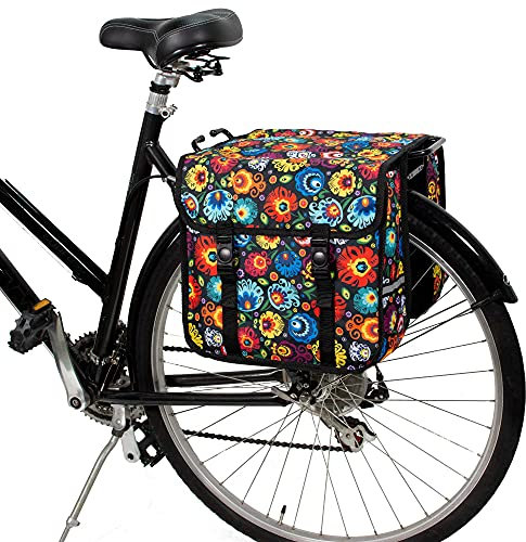 BikyBag Classic – Doppelte Fahrradtasche – 26 L Wasserabweisende Gepäckträgertasche | Fahrradtasche für Pendler & Einkauf (Classic CE - Folklore-Blumen)