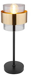 Große LED Tischlampe mit Rauchglas Lampenschirm Ø18cm, Messingring