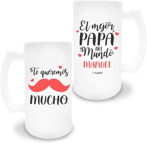 Kadoo Regalos Jarra de Cerveza de Cristal Esmerilado Personalizada Día del Padre El Mejor Papá del Mundo (Frase)