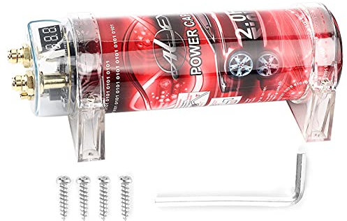 Ymiko Auto-für Audio-Kondensator, 2-Farad-Auto-für Audio-Leistungskondensator, Verstärker, Spannungsregler, Rote LED, 10‑16 V DC, Modifizierte Autoteile