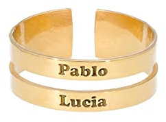 doble aro - Anillo Personalizado con Nombres - Anillo de Plata para Mujer - Anillo Adaptable - Modelo 2 Bandas Oro, Plata de Ley 925/1000.