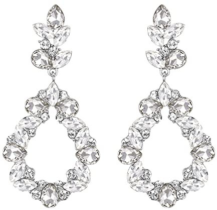 Clearine Strass Ohrringe Schmuck für die Braut Brautjungfer Marquise Tropfen Cluster für Damen Klar Silbe-Ton