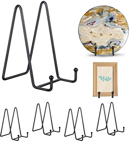WEKIWGOT 5 Piezas Soporte Platos Mesa Caballete Expositor Negro, Soporte para Platos Decorativos | Marcos de Fotos | Libros, Ideal para Decoración del Hogar, Regalos y Eventos (6 Pulgadas)