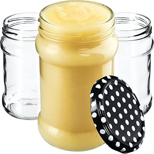KADAX kleine Einmachgläser 315 ml, fi66, Gläser für Honig, Marmeladengläser mit Deckel, Luftdichte Gläschen, Einweckglas, Rundgläser, Konfitürengläser, Honiggläser (50 Stück, Schwarz gepunktet)
