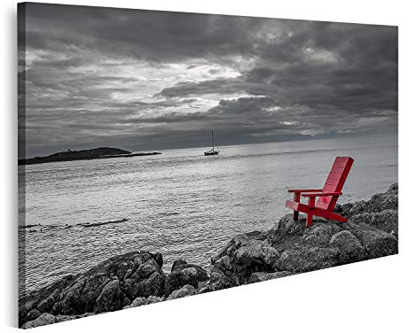 islandburner Bild auf Leinwand Roter Stuhl Schwarz und Weiß Natur Bilder Wandbilder Poster