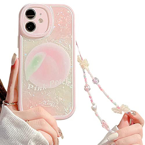 NITITOP Compatible for iPhone 11 Case with Lovely Bowknot Heart Bracelet Wrist-band with Chain Shell pattern, Soft TPU Shockproof Cover for Women Girls-Shell Peach2