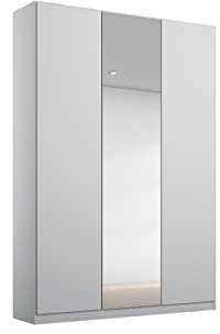 Rauch Möbel Alabama Drehtürenschrank Schrank Kleiderschrank Grau mit Spiegel, 3-türig, Inklusive Zubehörpaket Classic, 2 Kleiderstangen, 5 Einlegeböden, BxHxT 136x210x54 cm