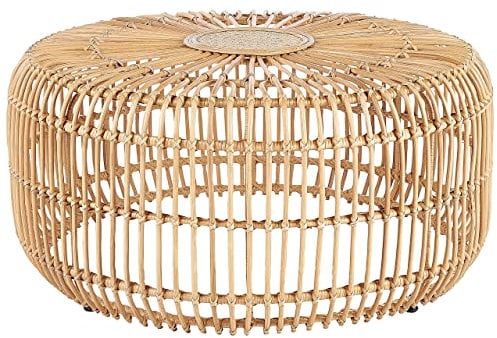 Beliani Garten Beistelltisch Rattan natürlich beige rund ⌀ 85 cm niedrig Boho Randazzo