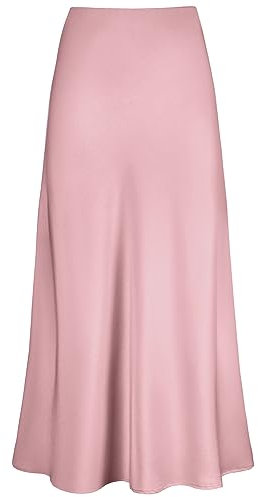 Outoshe Maxi gonne da donna in raso a vita alta con elastico nascosto in vita una linea gonna lunga, Rosa, XL