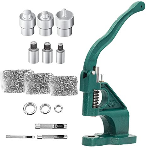 LetCart Prensa De Ojales, Maquina De Ojales Metalicos, Ojaladora Manual Con 3 Troqueles Y 1500 Ollaos 6/10/12mm, Herramienta Perforadora De Ojales Para Sastres
