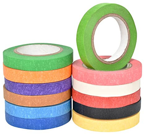 DEARBAG 12 Rouleaux Masking Tape Kit Washi Tape Rouleau 10mx12mm Washi Masking Tape Iridescent Ruban Adhésif Décoratif Artisanal Ruban Adhésif Coloré pour Bricolage Artisanat Emballage Cadeau