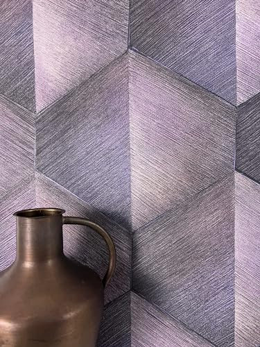 NEWROOM Tapete Lila Vliestapete 3D-Optik - Mustertapete Modern Schwarz Creme Raute Linien Streifentapete Grafisch Grafik Metallic inkl. Tapezier-Ratgeber