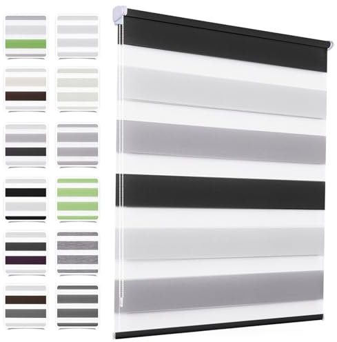 MupFup Doppelrollo Klemmfix ohne Bohren 120x120cm(BxH) Weiß-grau-anthrazit,Rollo Klemmrollo mit Lichtdurchlässig/Höhe Stufenlos Verstellbar für Schlafzimmer,Badezimmer,Wohnzimmer Fenster und Tür