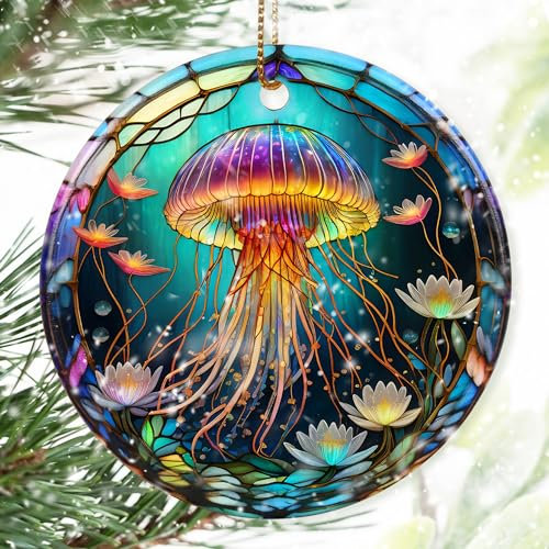 Bunte Keramik-Quallen Weihnachtsschmuck, Quallen Ornamente für Weihnachtsbaum, Urlaubsdekorationen, Weihnachtsdekoration, Geschenke für Quallen-Liebhaber, Weihnachtsdekoration, Geschenkideen