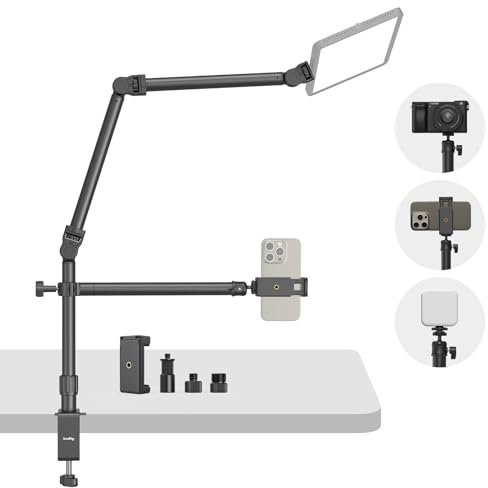 SMALLRIG Desk Mount with Detachable Arm and 360° Ball Head, Universal Table Stand for Light/Phone/Small Camera - 4456