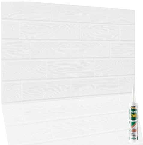 NOVECRAFTO Faux Wood Decorative Wall Panels - 20 Sheets Covering 9.22 sqm | 99.2 sqft Moisture Resistant Tongue and Groove Panelling - 96 cm x 48cm | 37.79 x 18.89 in – PVC, White Wood Grain Pattern