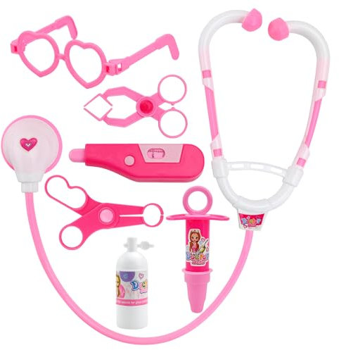 7 Pcs Kids Doctors Kit, Doctor Pretend Role Play Medical Kit for Kids, Children Doctors Set Toy for Boys & Girls 3+ Years, Educational Gifts (Pink)